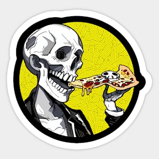 Skull Eating Pizza Art Sticker